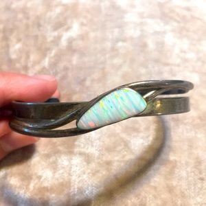 Opal and silver cuff bracelet